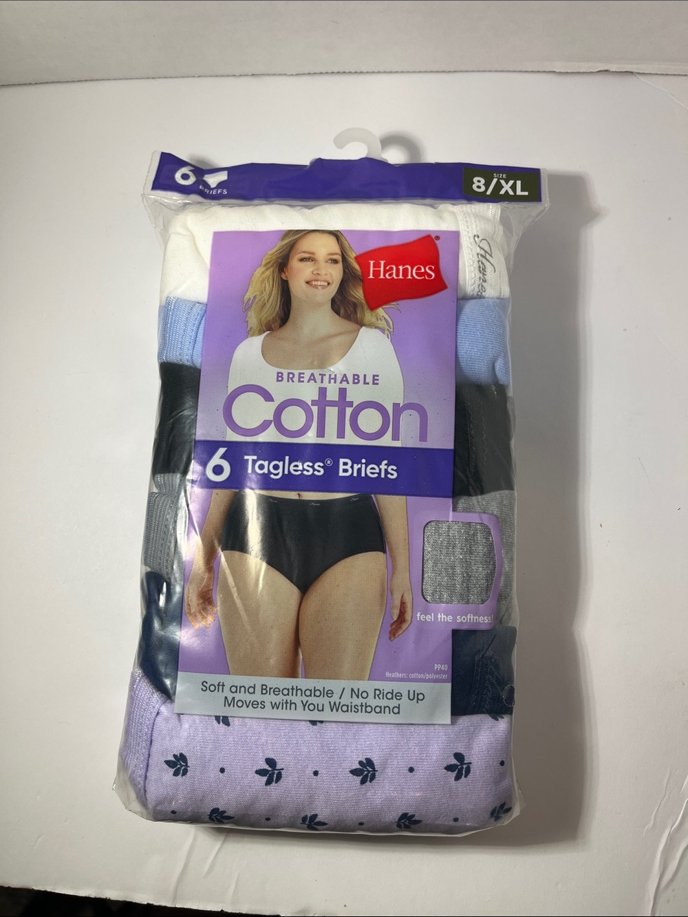 Hanes Womens Tagless Cotton Briefs - White/Black/Gray/Light Purple